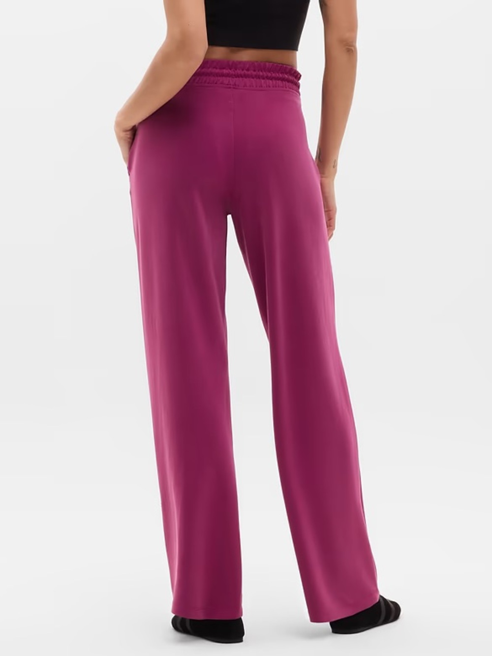 Athleta Seasoft Mid Rise Straight Pants Women’s Size S Wildberry Pull On Plush - Picture 2 of 10